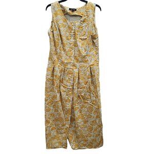 Chadwick's of Boston Woman's Mustard Floral Button Front Long Dress Plus Size 16